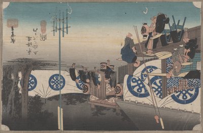 رقم ٤٨ "سيكي: المغادرة المبكرة من هونجين" من ٥٣ محطة في توكايدو ، ص ١٨٣٤ بواسطة Utagawa Hiroshige