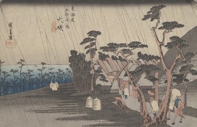 رقم ٩ "أويسو: أمطار تورا" من ٥٣ محطة توكايدو ، ١٨٣٣ بواسطة Utagawa Hiroshige