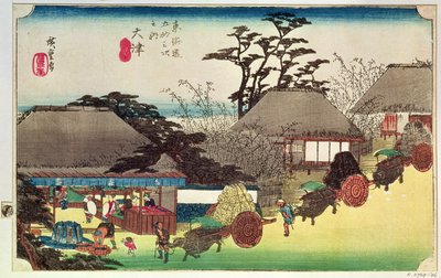 أوتسو ، رسم توضيحي من "ثلاث وخمسون محطة من طريق توكايدو" ، الحانة. بواسطة Takenouchi Magohachi ، c.1831-4 (كتلة خشبية ملونة) بواسطة Utagawa Hiroshige