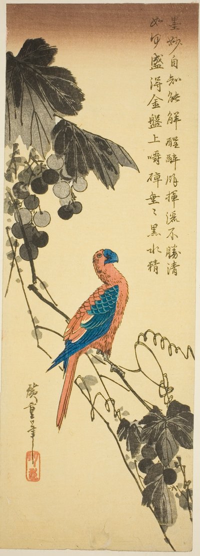 ببغاء على كرمة بواسطة Utagawa Hiroshige