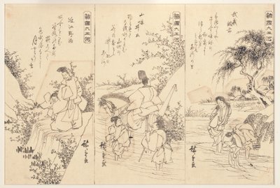 رسومات تحضيرية لنهر تشوفو جويل في موساشي ؛ The Ide Jewel River ، 1838-43 (حبر على ورق) بواسطة Utagawa Hiroshige