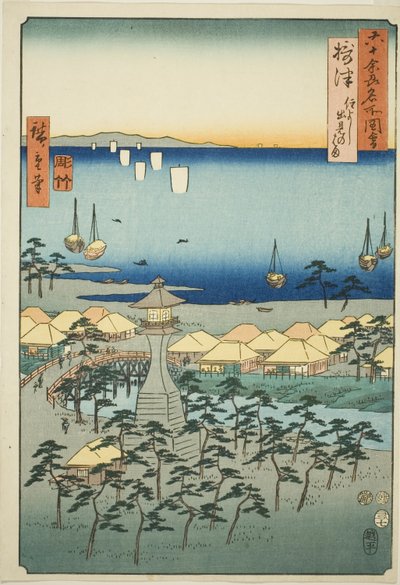 مشروع سيتسو: Idemi Bea ch at Sumiyoshi (Settsu، Sumiyoshi Demi no Hama) من السلسلة بواسطة Utagawa Hiroshige