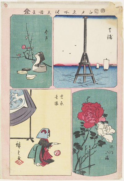 Shibaura ، ضريح Fukagawa ، الربيع في Yoshiwara ، Imado ، يوليو 1857 بواسطة Utagawa Hiroshige