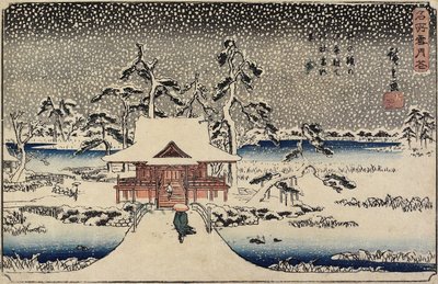 ثلوج في ضريح بنزايتن في بركة إنوكاشيرا ، 1843-1847 بواسطة Utagawa Hiroshige