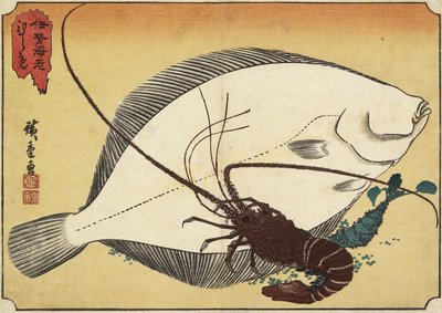 Spiny Lobster and Flounder ، أوائل القرن التاسع عشر بواسطة Utagawa Hiroshige