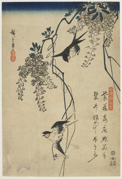 ابتلاع تحلق عبر الوستارية فاينز ، 1837-44 (طباعة لوح خشبي ملون) بواسطة Utagawa Hiroshige