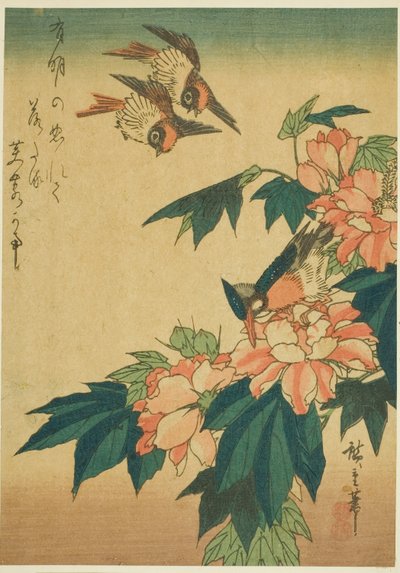 السنونو ، الرفراف ، الكركديه بواسطة Utagawa Hiroshige