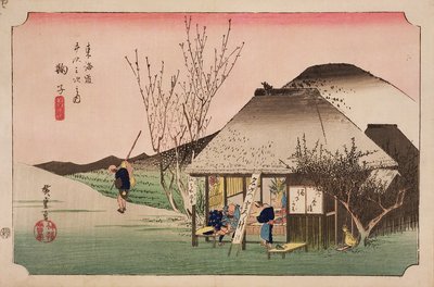 The Teahouse at Mariko ، من سلسلة "53 محطة على طريق الساحل الشرقي" ، 1833 (طبعة خشبية) بواسطة Utagawa Hiroshige