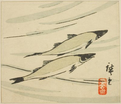 سمك السلمون المرقط ، مقطع من صفيحة حريمي بواسطة Utagawa Hiroshige