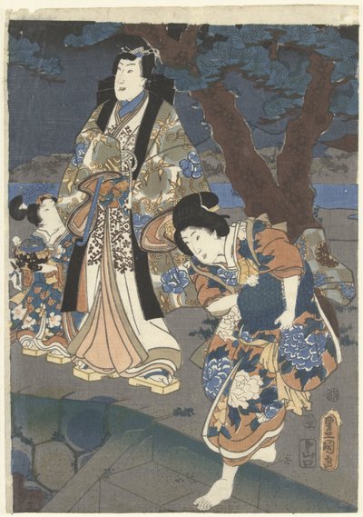 جمع القذائف على شاطئ أكاشي Akashi no ura shiogari no zu بواسطة أوتاغاوا كونيسادا (أنا)