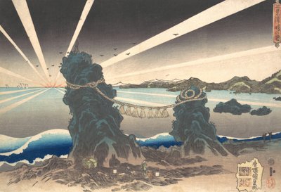 Futami-ga-ura Rocks في Ise ، أرض الفجر ، كاليفورنيا. 1835 ، كاليفورنيا. 1835 بواسطة أوتاغاوا كونيسادا