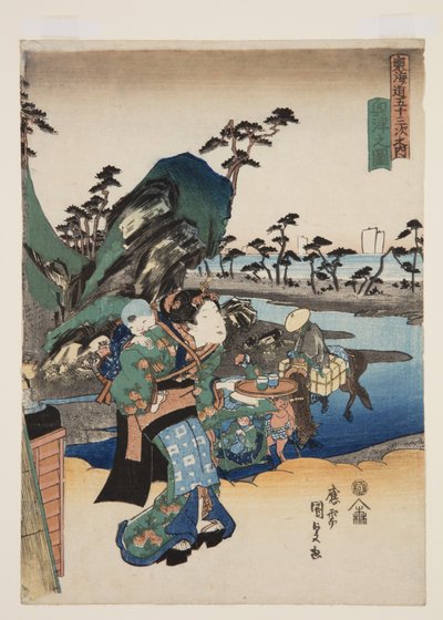 منظر لأوكيتسو (Okitsu no zu) (طباعة خشبية ملونة) بواسطة أوتاغاوا كونيسادا