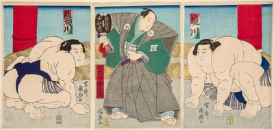 مقاتلو شاكيجاوا وأياسيماوا السومو. ختم أوتاغاوا كونيتيرو (1808-1876) بواسطة Utagawa Kuniteru