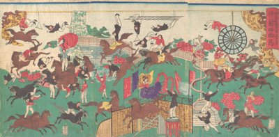 سيرك الفروسية الفرنسي على أراضي معبد أساكوسا كانون Asakusa kannon keidai ni ... ، 1871. بواسطة Utagawa Kuniteru