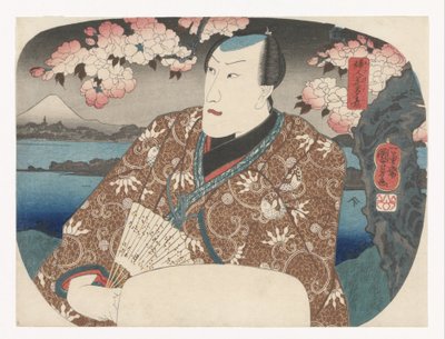 ممثل مع مروحة تحت زهرة الكرز بواسطة Utagawa Kuniyoshi