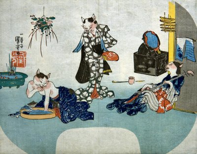استرخاء القطط المتشابهة في الصيف ، حوالي عام 1842 بواسطة Utagawa Kuniyoshi