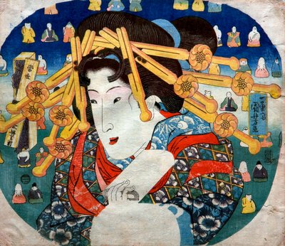 سلسلة المحظيات: المشقات الثلاث الحديثة للنساء (Tōsei sanpukutsui) ، حوالي 1833 بواسطة Utagawa Kuniyoshi