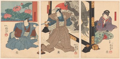 ثلاثة ممثلين على شاشة قابلة للطي بواسطة Utagawa Kuniyoshi
