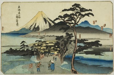 Hara و Yoshiwara و Kanbara ، من سلسلة "الأماكن الشهيرة في المحطات الثلاثة والخمسين في توكايدو ، ثلاث محطات (توكايدو غوجوسان إكي سانشوكو ميشو)" بواسطة Utagawa Kuniyoshi