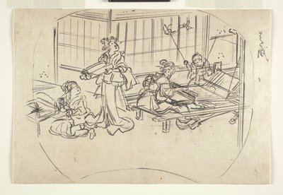 هاتاوري (نسج على نول) حوالي عام 1840 (حبر على ورق) بواسطة Utagawa Kuniyoshi