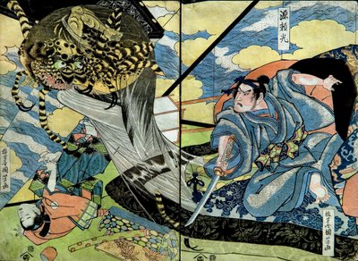 سلسلة Minamoto no Yorimitsu: سلسلة بدون عنوان من مطبوعات المحارب التي نشرتها Nishimuraya ، حوالي 1816-17 بواسطة Utagawa Kuniyoshi