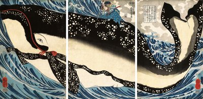 مياموتو نو موساشي يهاجم الحوت العملاق بواسطة Utagawa Kuniyoshi