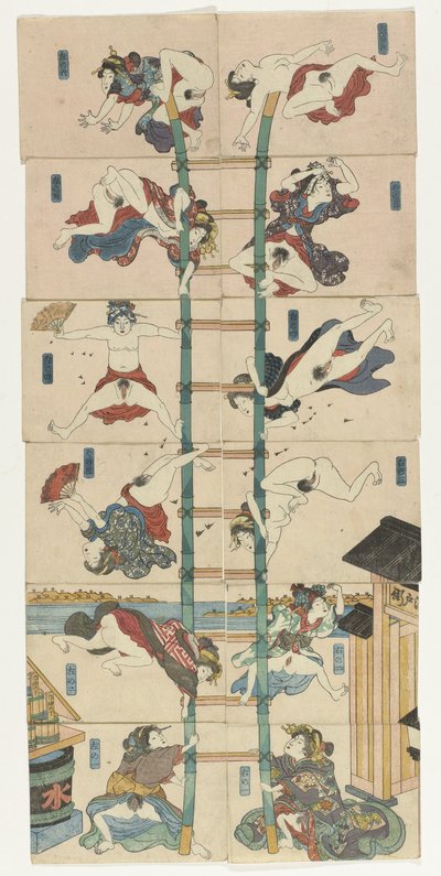 سلسلة من اثني عشر كوبان شونجا مع عاهرات في دور رجال الإطفاء البهلوانيين بواسطة Utagawa Kuniyoshi