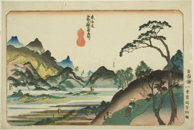 Shono و Kameyama و Seki و Sakanoshita و Tsuchiyama ، من سلسلة "الأماكن الشهيرة في المحطات الثلاثة والخمسين من Tokaido ، خمس محطات (Tokaido gojusan eki goshuku meisho)" بواسطة Utagawa Kuniyoshi
