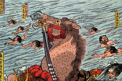 معركة نهر أوجي (Ujigawa kassen no zu) ، حوالي 1831-1832 بواسطة Utagawa Kuniyoshi