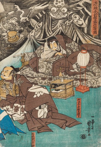 عنكبوت الأرض يصعد الشياطين في قصر ميناموتو رايكو ، 1843 بواسطة Utagawa Kuniyoshi