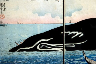 حشد من الناس حول حوت تم أسره بواسطة Utagawa Kuniyoshi