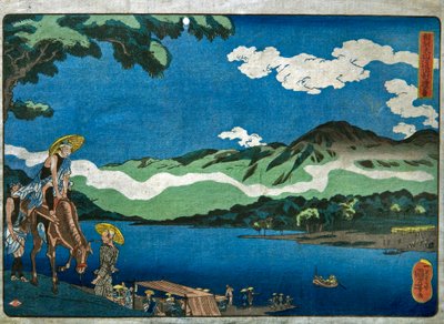 منظر عبارة تامورا على طريق أوياما في مقاطعة ساغامي (Sōshō Ōyama-dō Tamura no watashi no kei) بواسطة Utagawa Kuniyoshi
