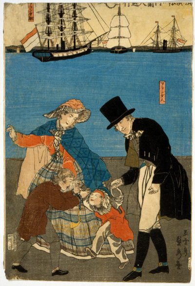 الأوروبيون يمشون في الحانة في يوكوهاما. 1871 (كتلة خشبية ملونة) بواسطة أوتاغاوا ساداهيدي