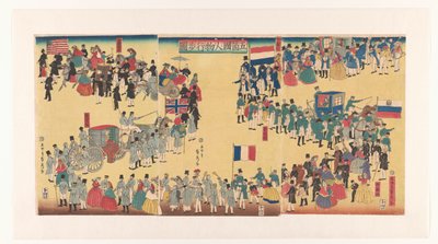 موكب الناس من الأراضي الخمسة Gokakoku jinbutsu gyoho no zu (العنوان على الكائن) بواسطة أوتاغاوا ساداهيدي