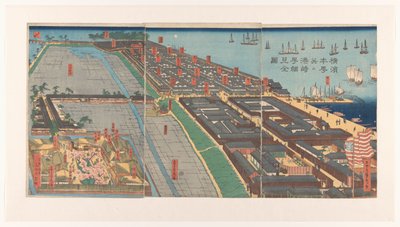 نظرة عامة على منطقة هونشو وحي مياوزاكي في يوكوهاما Yokohama Honcho narabi Miyozakicho Saiken zenzu (العنوان على الكائن) تصوير كامل ومفصل لهونشو وميوزاكيتشو في يوكوهاما بواسطة أوتاغاوا ساداهيدي