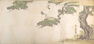 كرين وصغارهم في عشهم في فروع شجرة صنوبر ، كاليفورنيا. 1790. بواسطة أوتاغاوا تويوهارو