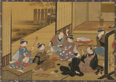 مشهد داخلي لحفلة مع <em>الغيشا</em> وعملاء بواسطة أوتاغاوا تويوهارو