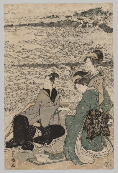 رجل وامرأتين في شاطئ البحر ، 1769-1825. بواسطة أوتاغاوا تويوكوني