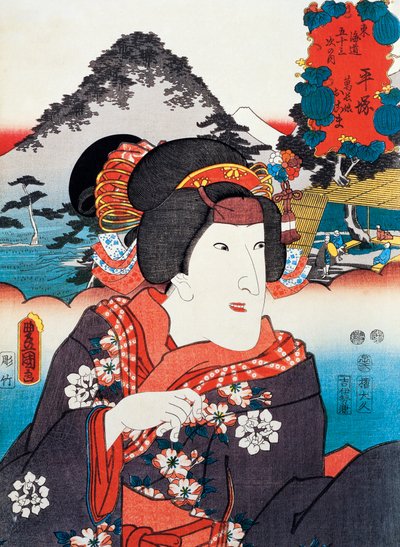 صورة لممثلة مسرح كابوكي ، فن أوكييو إي بطباعة أوتاغاوا تويوكوني (1769-1825) ، نقش خشبي ، الحضارة اليابانية ، فترة إيدو بواسطة أوتاغاوا تويوكوني