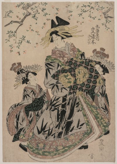 المحظية Katakoshigi من Maruebiya مع كامورو Ageha و Midori ، ج .1805. بواسطة أوتاغاوا تويوكوني