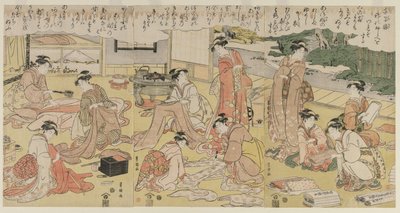 نساء يصنعن الملابس ، في أوائل 1790. بواسطة أوتاغاوا تويوكوني