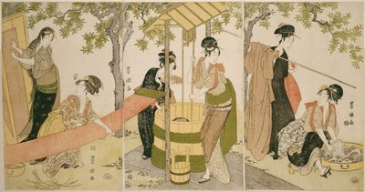 غسل الملابس بالقرب من رصيف البئر (Idobata no sentaku to araihari) بواسطة أوتاغاوا تويوكوني الأول