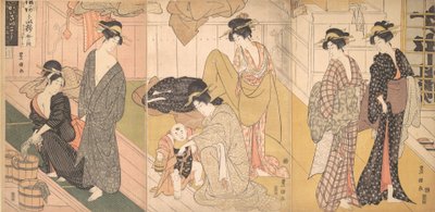امرأة وطفل رضيع في بيت حمام عام ، كاليفورنيا. 1799. بواسطة أوتاغاوا تويوكوني الأول
