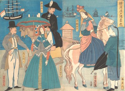 منظر للأرصفة في يوكوهاما ، الشهر الثاني ، 1861. بواسطة أوتاغاوا يوشيتورا