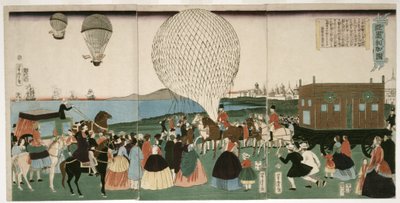 المناطيد في أمريكا ، حانة. 1865 (نقش خشبي ملون يدويًا) بواسطة أوتاغاوا يوشيتورا