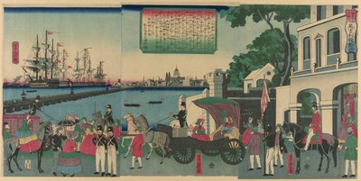 ميناء لندن ، إنجلترا (Igirisu Rondon no kaiko) ، من سلسلة "مجموعة من الأماكن ذات المناظر الخلابة في الأراضي الأجنبية (Bankoku meisho zukushi no uchi)" بواسطة أوتاغاوا يوشيتورا