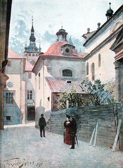 جيرسكا يوليس ، براغ ، رسم توضيحي من "ستارا براغ (براغ القديمة)" ، حوالي 1900 (ليثو) بواسطة فاتسلاف جانسا