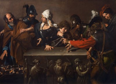 إنكار القديس بطرس ، بواسطة فالنتين دي بولوني (1591-1632). زيت على قماش ، ج. 1616-1617. البعد: 171.5 × 241 سم. مؤسسة روبرتو لونجي لدراسات تاريخ الفن ، فلورنسا بواسطة فالنتين دي بولوني