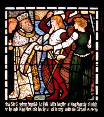 السير تريستان يغادر أيرلندا مع Isolde the Fair ، من "قصة Tristan and Isolde" ، William Morris und Co. (زجاج ملون) بواسطة الأميرة فالنتين كاميرون