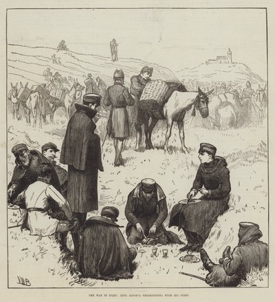 الحرب في إسبانيا ، الملك ألفونسو يتناول الإفطار مع طاقمه بواسطة Valentine Walter Lewis Bromley